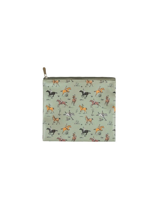 Premsons® Green Horse Pattern Leather Pouch (Medium) | Elegant Equestrian Design, Premium Finish, Zip Closure, Compact Multipurpose Storage - Image 2