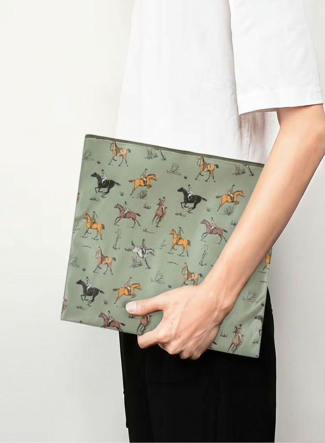 Premsons® Green Horse Pattern Leather Pouch (Medium) | Elegant Equestrian Design, Premium Finish, Zip Closure, Compact Multipurpose Storage - Image 3