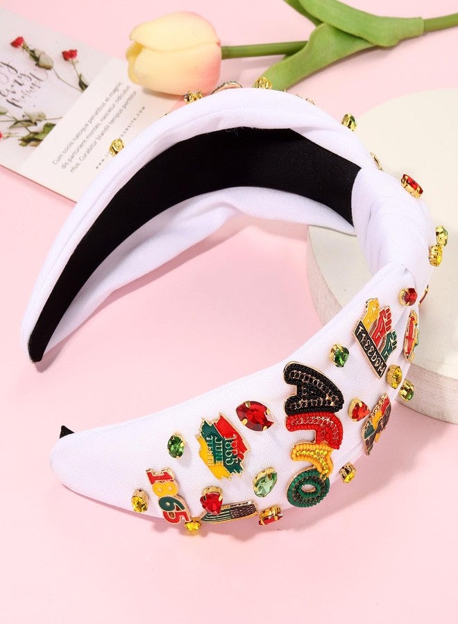 CEALXHENY Juneteenth Headbands for Women African Headbands Accessories Outfits for Black Women Jeweled Africa Map Heart Knotted Headband Black History Month Hair Accessory Party Favors Gifts (White E) - Image 2