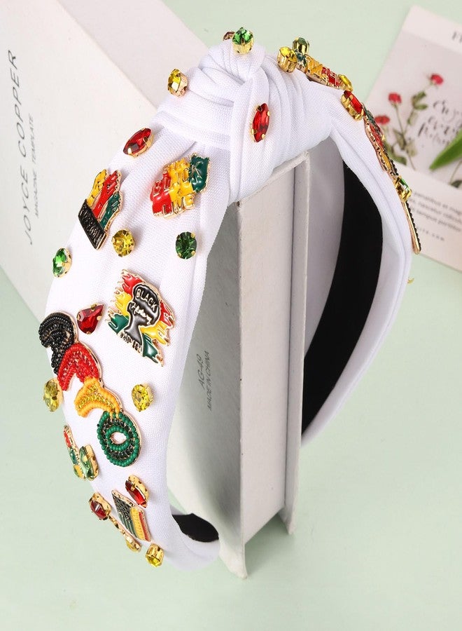 CEALXHENY Juneteenth Headbands for Women African Headbands Accessories Outfits for Black Women Jeweled Africa Map Heart Knotted Headband Black History Month Hair Accessory Party Favors Gifts (White E) - Image 3