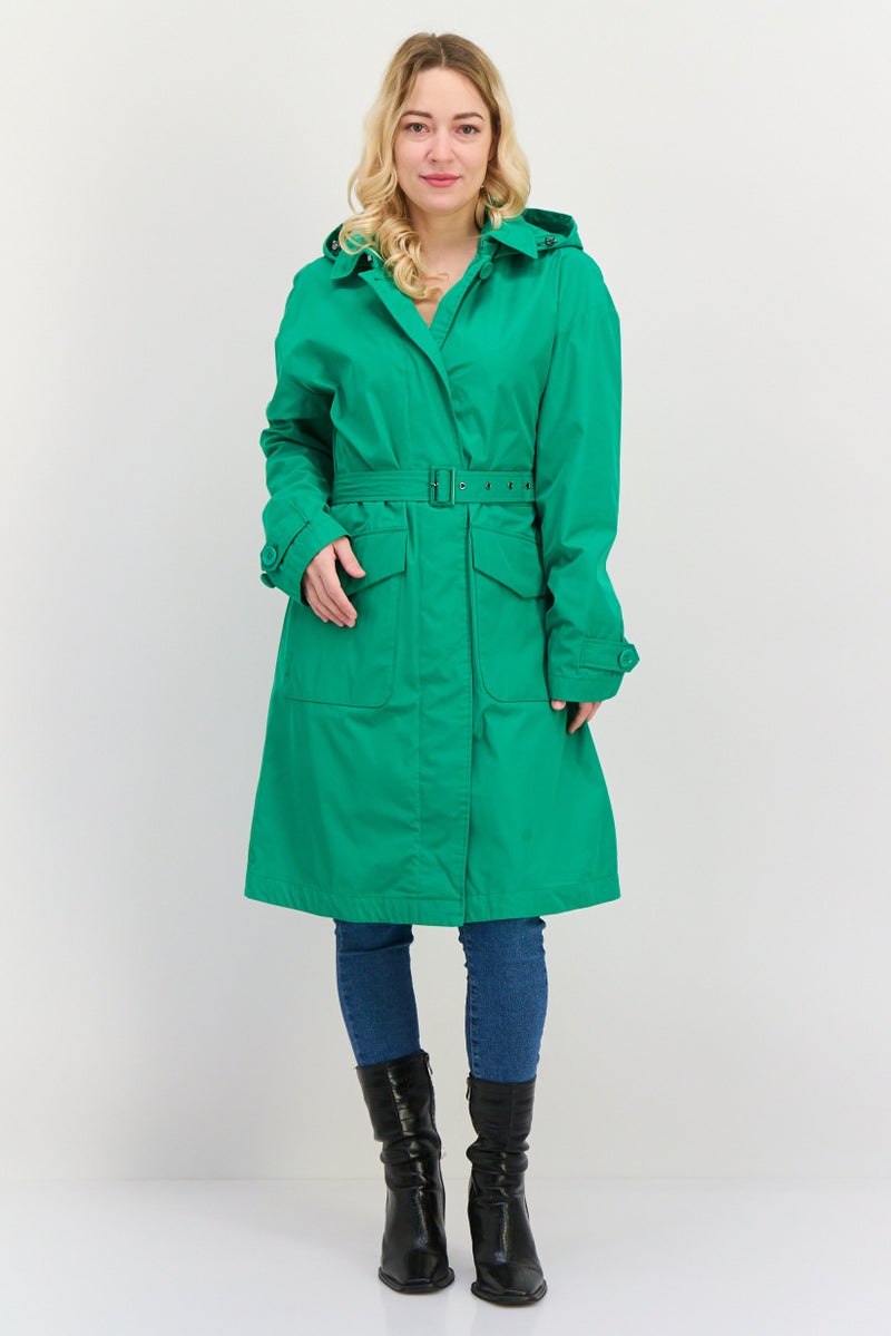 GEOX Women Solid Belted Trench Coat, Green - Image 4
