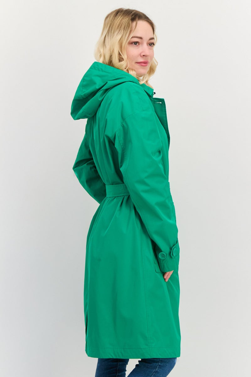 GEOX Women Solid Belted Trench Coat, Green - Image 2