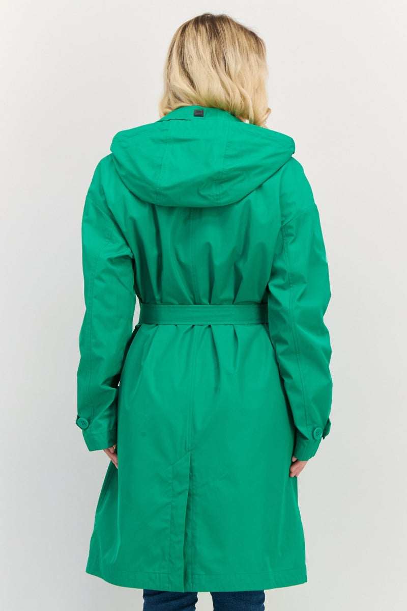 GEOX Women Solid Belted Trench Coat, Green - Image 3