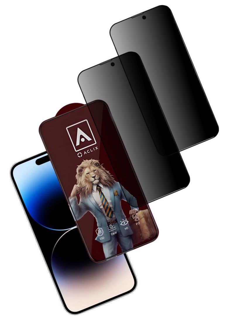 ACLIX 2 Pieces Antistatic ESD Dustproof Premium Quality High Definition Anti-Spy Privacy Tempered Glass Screen Protector Designed For  iPhone 14 Pro - Image 1
