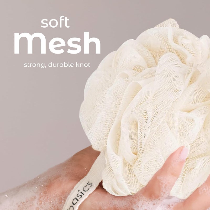 MainBasics Seaweed Infused Bath Shower Loofah Sponge Pouf Body Wash Scrubber (Set of 3) - Image 3