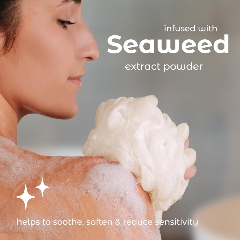MainBasics Seaweed Infused Bath Shower Loofah Sponge Pouf Body Wash Scrubber (Set of 3) - Image 5