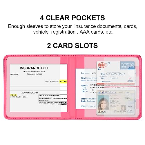 Cacturism Car Registration and Insurance Holder Vehicle Glove Box Car Organizer Men Women Wallet Accessories Case for Cards Essential Document Driver License Hot Pink - Image 5