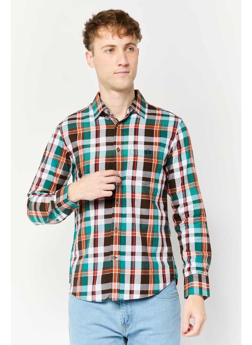 La Martina Men Tailored Fit Long Sleeves Embroidered Logo Casual Shirt, Multicolor  - Image 1