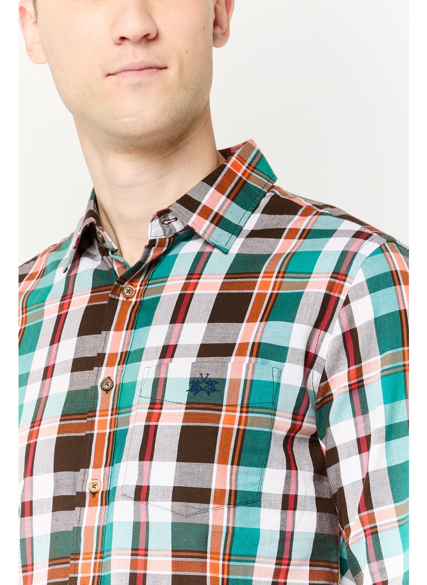 La Martina Men Tailored Fit Long Sleeves Embroidered Logo Casual Shirt, Multicolor  - Image 3