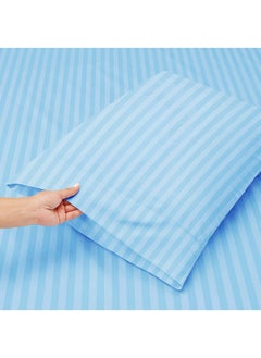 BSB HOME BSB HOME Premium Cotton 220tc Elastic Fitted Bedsheets with 2 Pillow Covers | King Size Bed with All Around Elastic 220 TC Supersoft Striped Pattren Breathable |Size-78 x72+10 inches |Aqua  - Image 3