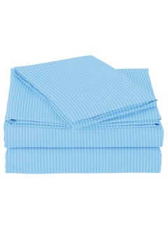BSB HOME BSB HOME Premium Cotton 220tc Elastic Fitted Bedsheets with 2 Pillow Covers | King Size Bed with All Around Elastic 220 TC Supersoft Striped Pattren Breathable |Size-78 x72+10 inches |Aqua  - Image 5