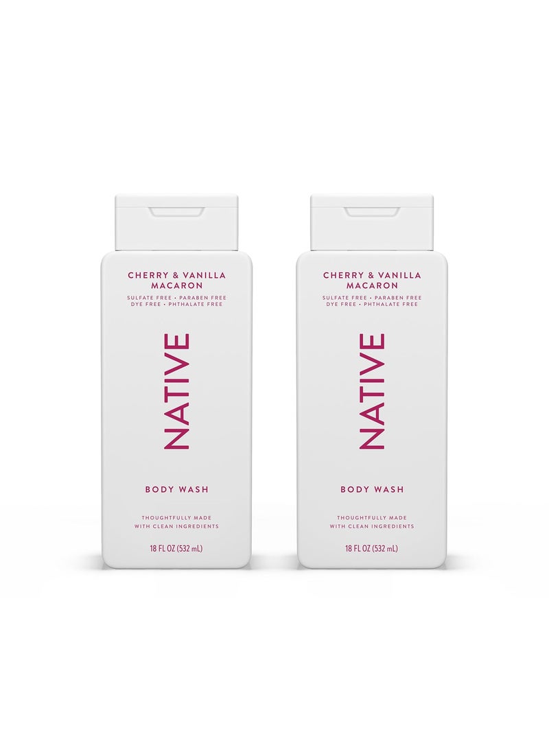 native Native Body Wash Contains Naturally Derived Ingredients  For Women  Men Sulfate Paraben  Dye Free Leaving Skin Soft and Hydrating  Cherry  Vanilla Macaron 18 oz  2 Pk 