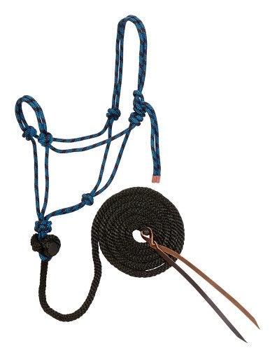 Weaver Leather Diamond Braid Rope Halter and Lead, Black/Hurricane Blue - Image 1