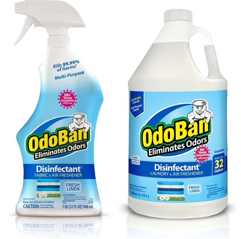 OdoBan Ready-to-Use Disinfectant and Odor Eliminator, Set of 2, 32 oz Spray and 1 Gallon Concentrate, Fresh Linen Scent - Image 1