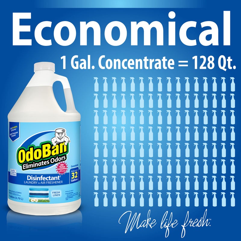 OdoBan Ready-to-Use Disinfectant and Odor Eliminator, Set of 2, 32 oz Spray and 1 Gallon Concentrate, Fresh Linen Scent - Image 5