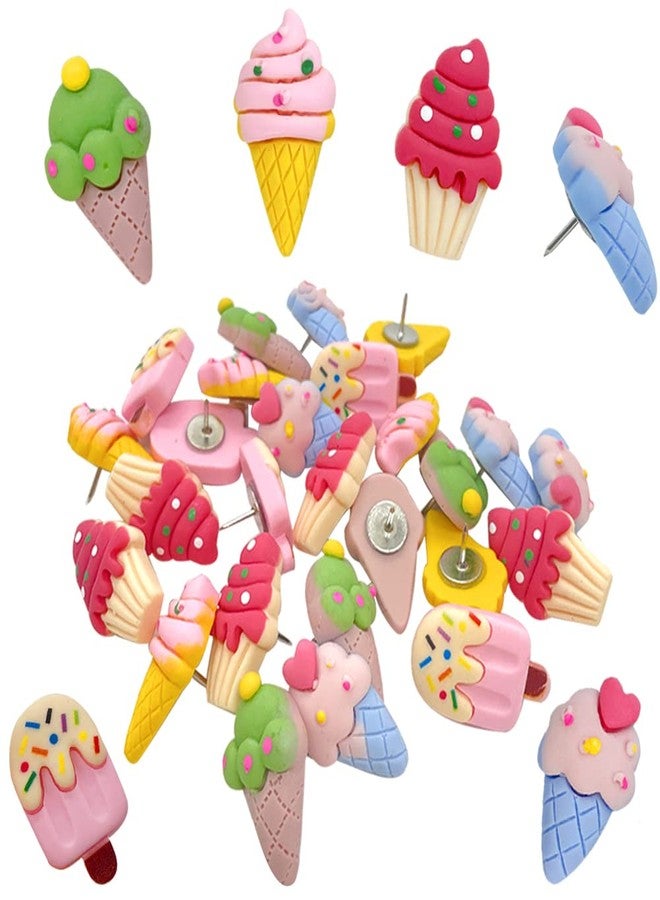 LLHDKF BXPTQCRY Resin Ice Cream Shape Thumbtack Lovely Push Pins for Bulletin Board, Map, Cork Board, Calendar, Photo, Wall Home, Office, School Supplies 30 Pcs(A) - Image 1