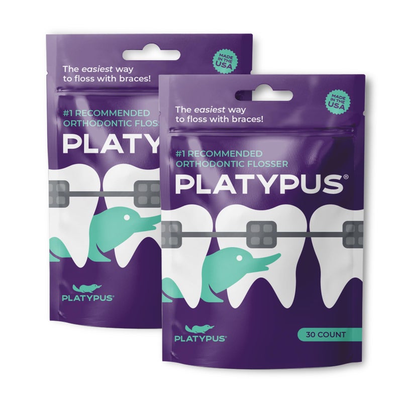 Platypus Orthodontic Flossers for Braces, 30 Count (Pack of 2), Ortho Picks for Adults & Kids, Fits Under Arch Wire, Non-Damaging, Encourage Flossing Habits - Image 1