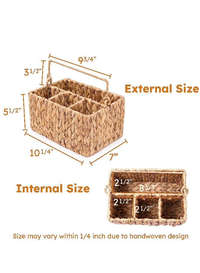 1 Pack With Handle Flatware Organizer, Hand Woven Water Hyacinth Cutlery Holder for Countertop - Image 3