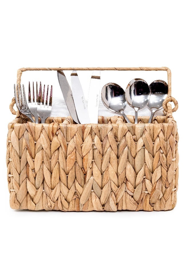 1 Pack With Handle Flatware Organizer, Hand Woven Water Hyacinth Cutlery Holder for Countertop - Image 2