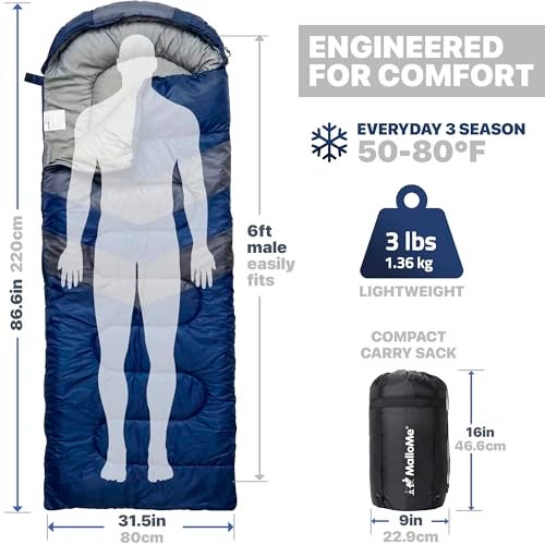 MalloMe Sleeping Bags for Adults Cold Weather & Warm - Backpacking Camping Sleeping Bag for Kids 10-12, Girls, Boys - Lightweight Compact Camping Essentials Gear Accessories Hiking Sleep Must Haves - Image 3