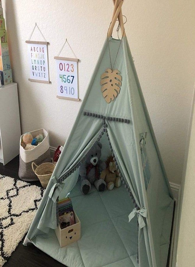RONGFA Kids Teepee Tent with White Pom Pom - Indoor Play Teepee for Children Boys Portable Play House (Jewelry Blue) - Image 4