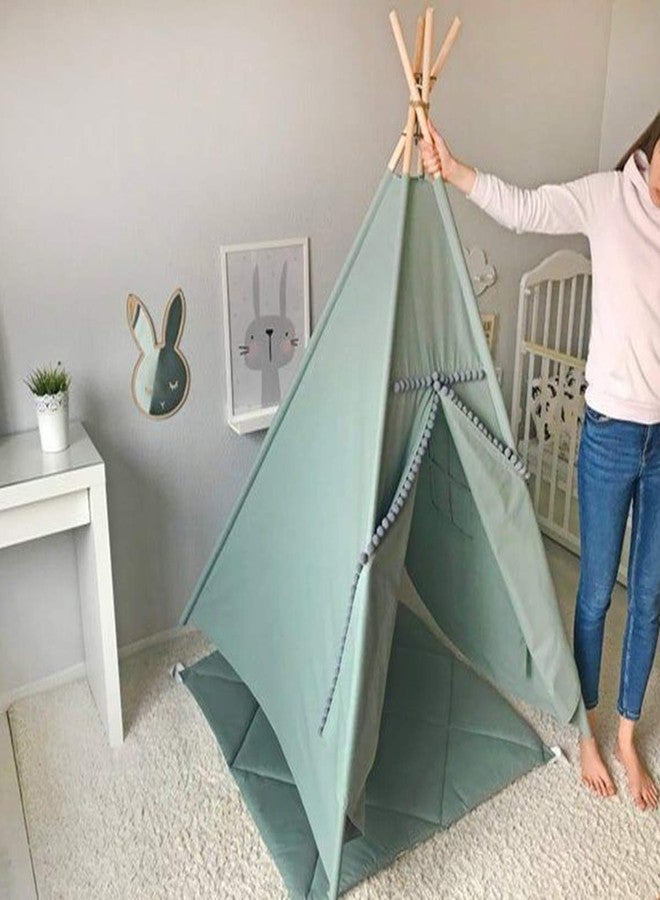 RONGFA Kids Teepee Tent with White Pom Pom - Indoor Play Teepee for Children Boys Portable Play House (Jewelry Blue) - Image 3