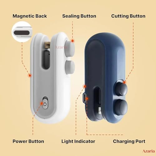 Azaria Portable Mini Sealing Machine, Handheld Packet Sealer, portable sealing machine, packet sealer for Food, Snacks, Chips, Fresh Storage, Plastic Bags Sealing Machine, 1 YEAR Warranty - Image 4