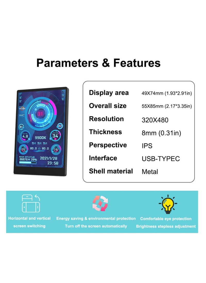 Excefore - English Version Computer Temp Monitor, Pc Temperature Display, PC Sensor Panel for PC ARGB Computer Case, IPS USB Mini Secondary Screen, PC CPU RAM HDD Data Monitor - Image 1