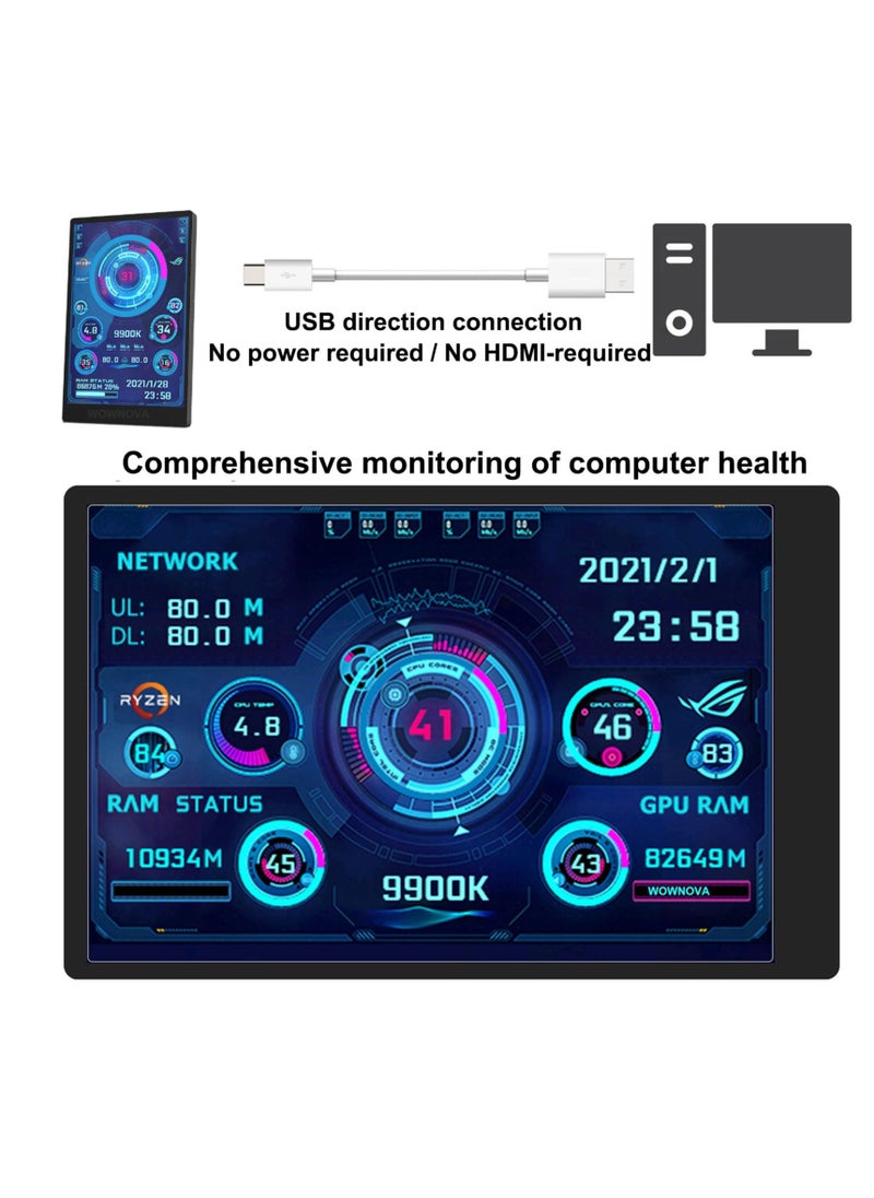 Excefore - English Version Computer Temp Monitor, Pc Temperature Display, PC Sensor Panel for PC ARGB Computer Case, IPS USB Mini Secondary Screen, PC CPU RAM HDD Data Monitor - Image 1