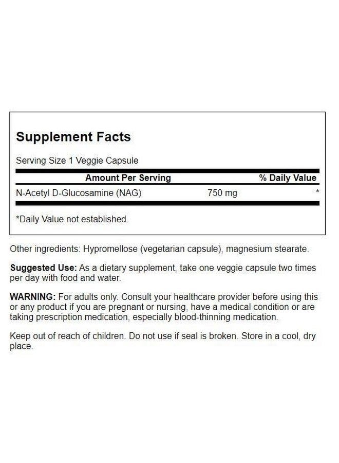 Swanson N-Acetyl D-Glucosamine (N-A-G) 750 Milligrams 60 Veg Capsules - Image 2