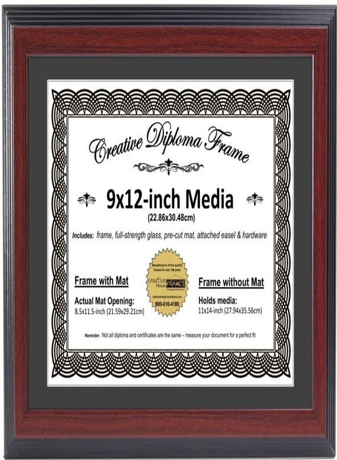 Creative Picture Frames 9x12 Majestic Mahogany Diploma Frame with Black Mat including Glass | Frame Holds 11x14 Media without Mat - Image 1
