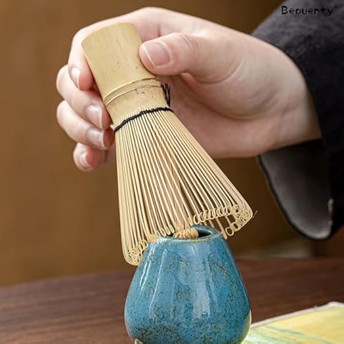 Beauenty Matcha Whisk 7 Piece Set Japanese Matcha Tea Set Matcha Bowl With Spout Bamboo Whisk ChasenMatcha Scoop Chashaku Whisk HolderL Tea Sifter Scoop Tea Dispensing Set Style A - Image 5