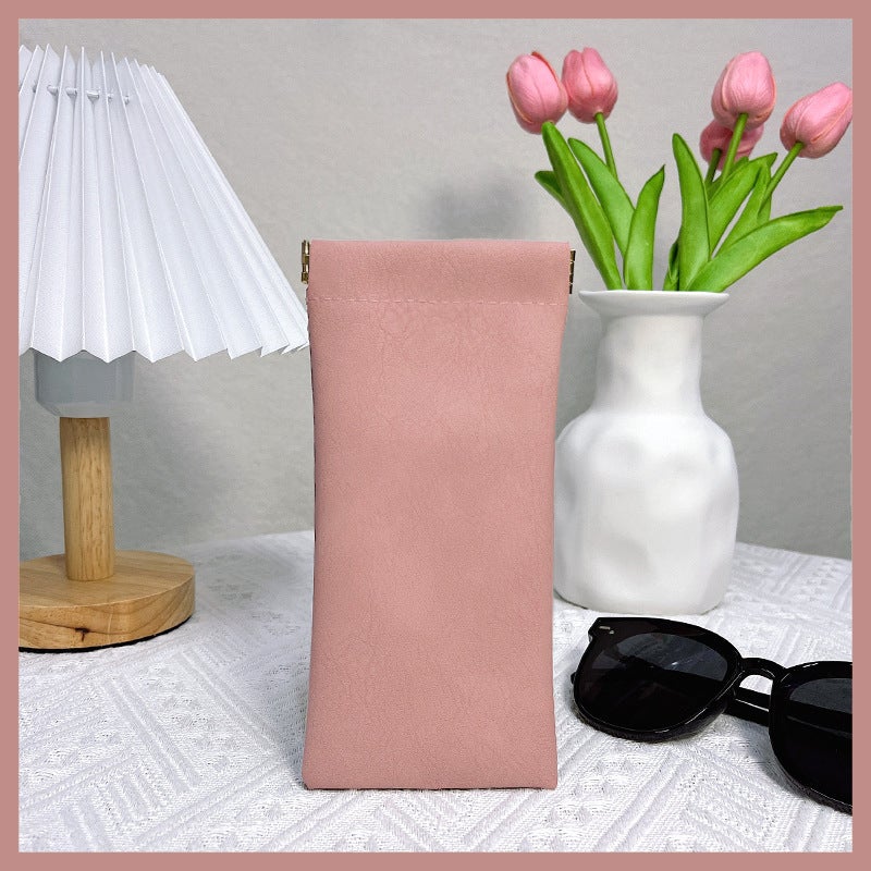 Portable Auto-Close Sunglasses Pouch Millennium pink [sheepskin pattern]] 