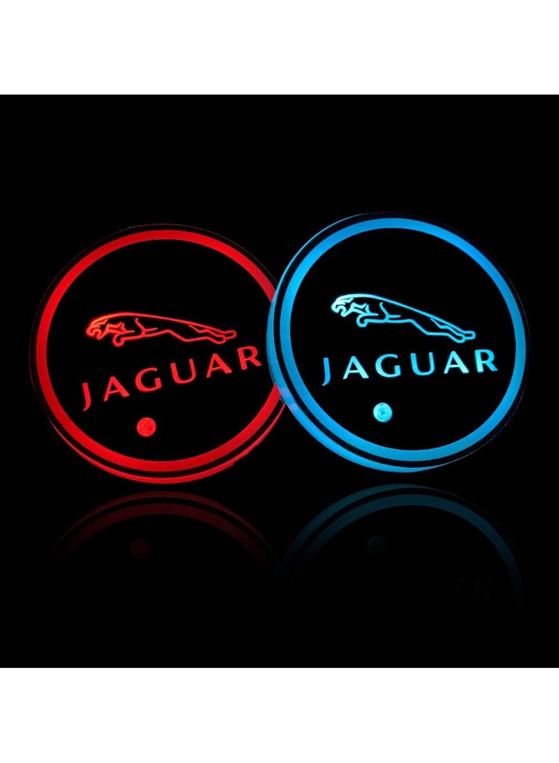 general Jaguar Cup Holder Insert Led LED Cup Holder 2PCS Cup Mat Pad Cup Coaster Interior Decoration Light Car Accessories - Image 1