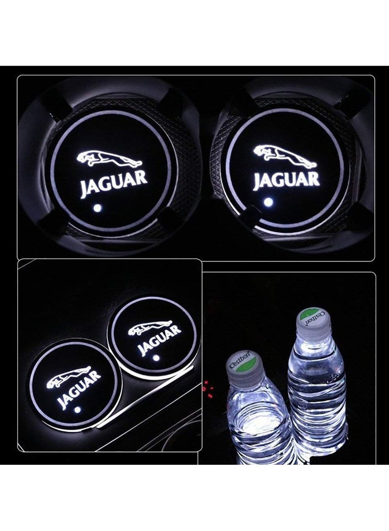 general Jaguar Cup Holder Insert Led LED Cup Holder 2PCS Cup Mat Pad Cup Coaster Interior Decoration Light Car Accessories - Image 2
