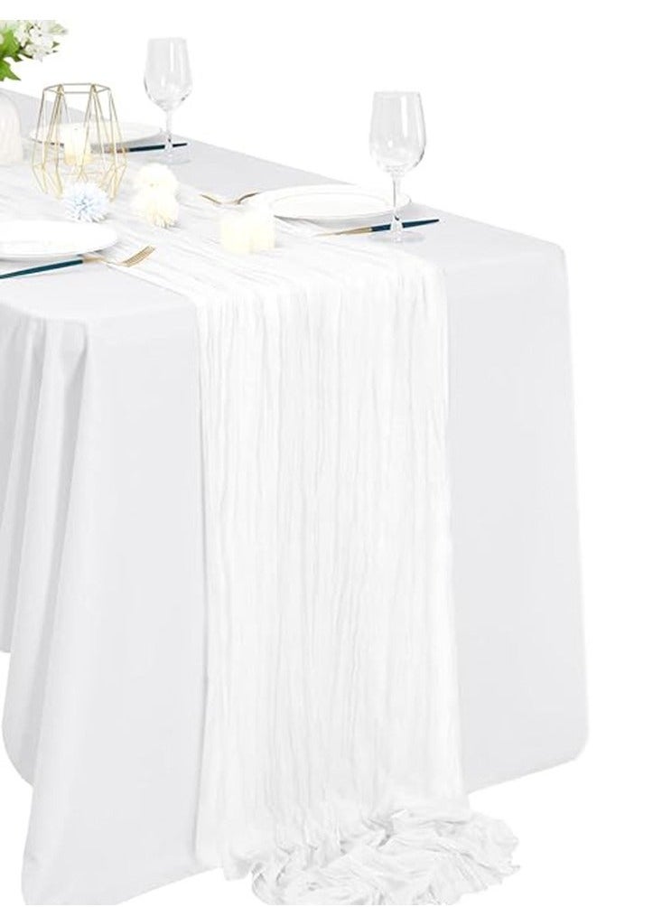 Captaintech Table Runner, 10Ft x 35 Rustic Gauze Boho Wedding Table Runner Decoration, Vintage Table Centerpieces, Table Cloth, for Wedding Reception Bridal Shower Birthday (1 Pack White)  - Image 1