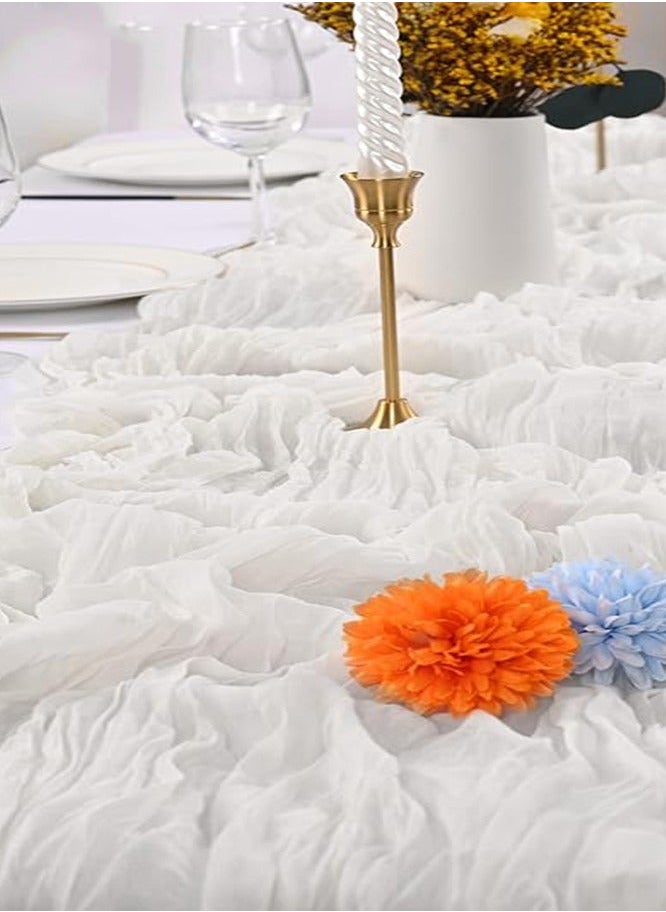 Captaintech Table Runner, 10Ft x 35 Rustic Gauze Boho Wedding Table Runner Decoration, Vintage Table Centerpieces, Table Cloth, for Wedding Reception Bridal Shower Birthday (1 Pack White)  - Image 2