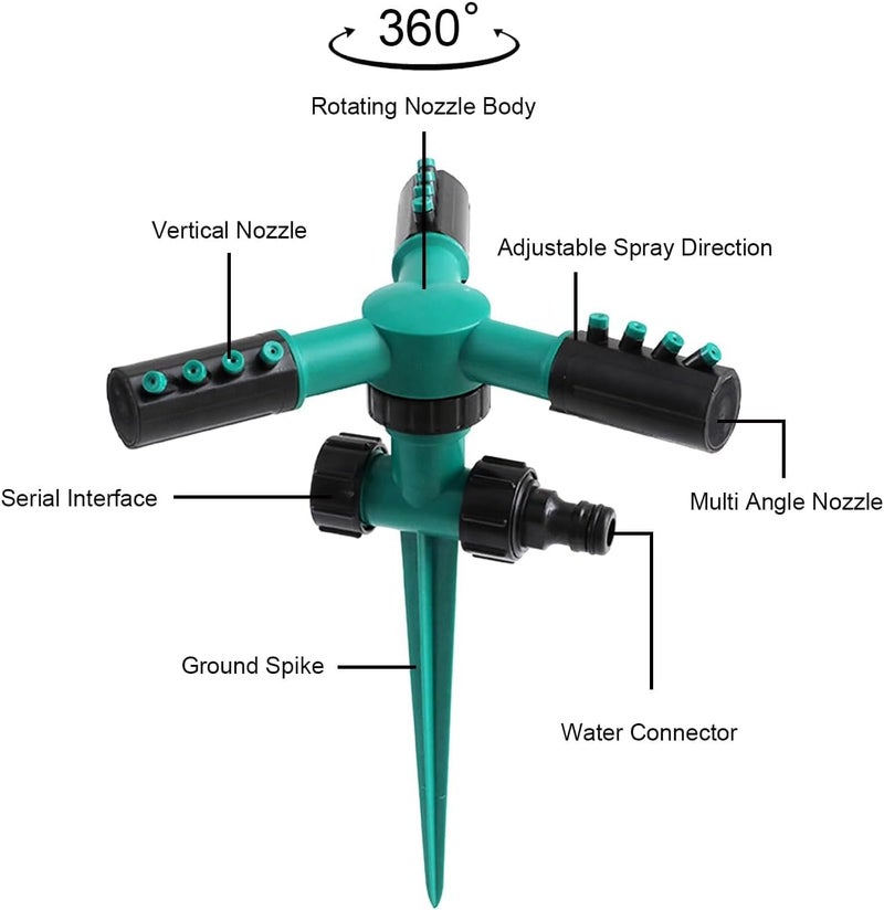 DODGE 'N WOLVES Pack of 2 Lawn Sprinkler Automatic 360 Rotating Garden Water sprinklers with 45° Adjustable Arms for Large Coverage Area, Gardening Watering Systems - Image 4