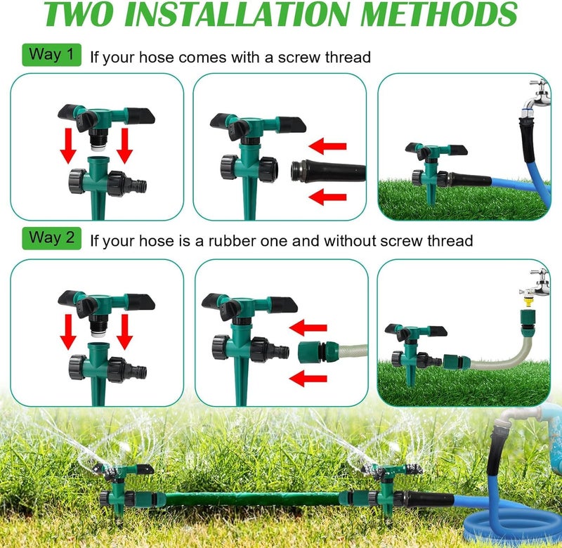 DODGE 'N WOLVES Pack of 2 Lawn Sprinkler Automatic 360 Rotating Garden Water sprinklers with 45° Adjustable Arms for Large Coverage Area, Gardening Watering Systems - Image 5