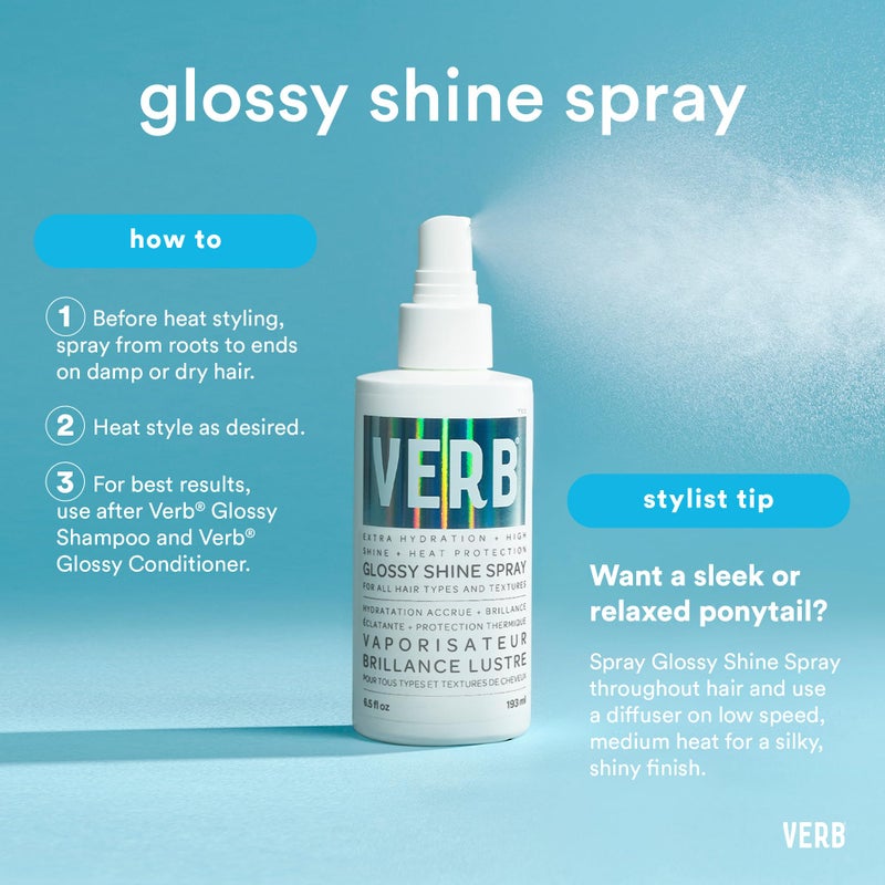 VERB Glossy Shine Spray with Heat Protection - Vegan Paraben Free Moisturizing Hair Spray without Harmful Sulfates for All Hair Types - Adds High Shine and Primes for Styling, 6.5 fl oz - Image 2