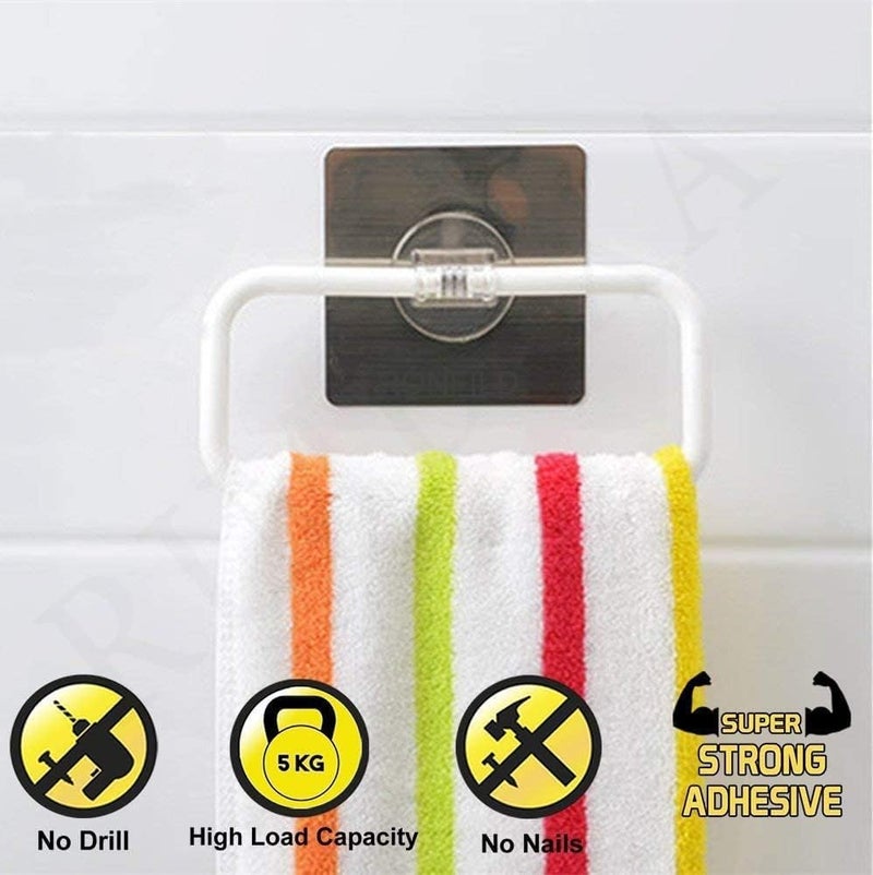 UPDESH Magic Sticker Self-Adhesive Folding Plastic Towel Holder Ring Hanger for Bathroom/Towel Stand/Wash Basin/Napkin-Towel Hanger - Image 5