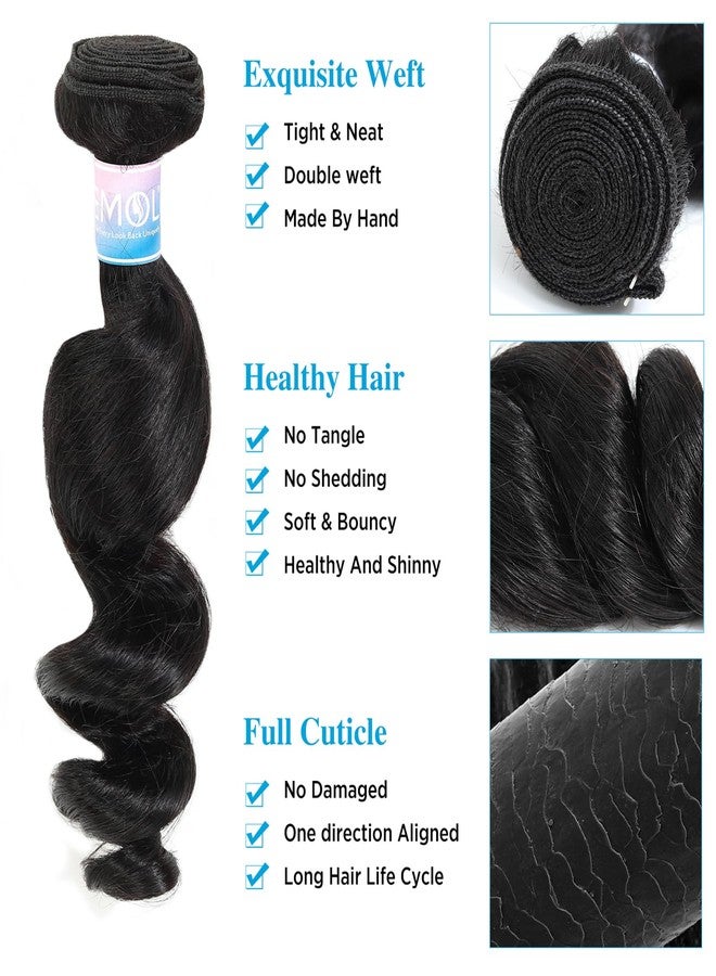 EMOL Loose Wave Bundles Human Hair Weave 3 Bundles Virgin Brazilian Loose Wavy Human Hair Weft Big Loose Spiral Wand Curls Short Hair Bundles Natural Black Human Hair Extensions 10 12 14 Inch - Image 3