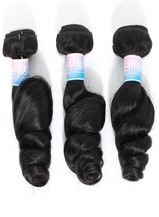 EMOL Loose Wave Bundles Human Hair Weave 3 Bundles Virgin Brazilian Loose Wavy Human Hair Weft Big Loose Spiral Wand Curls Short Hair Bundles Natural Black Human Hair Extensions 10 12 14 Inch - Image 5
