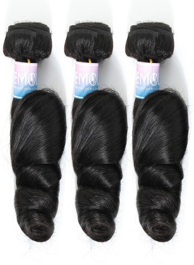 EMOL Loose Wave Bundles Human Hair Weave 3 Bundles Virgin Brazilian Loose Wavy Human Hair Weft Big Loose Spiral Wand Curls Short Hair Bundles Natural Black Human Hair Extensions 10 12 14 Inch - Image 2