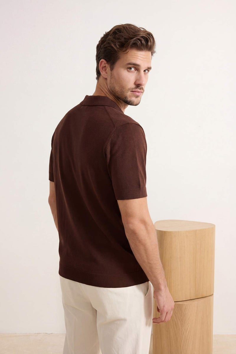 trendyol Brown Regular Polo Neck Plain Polo Neck T-Shirt Tmnss25Po00008 - Image 3
