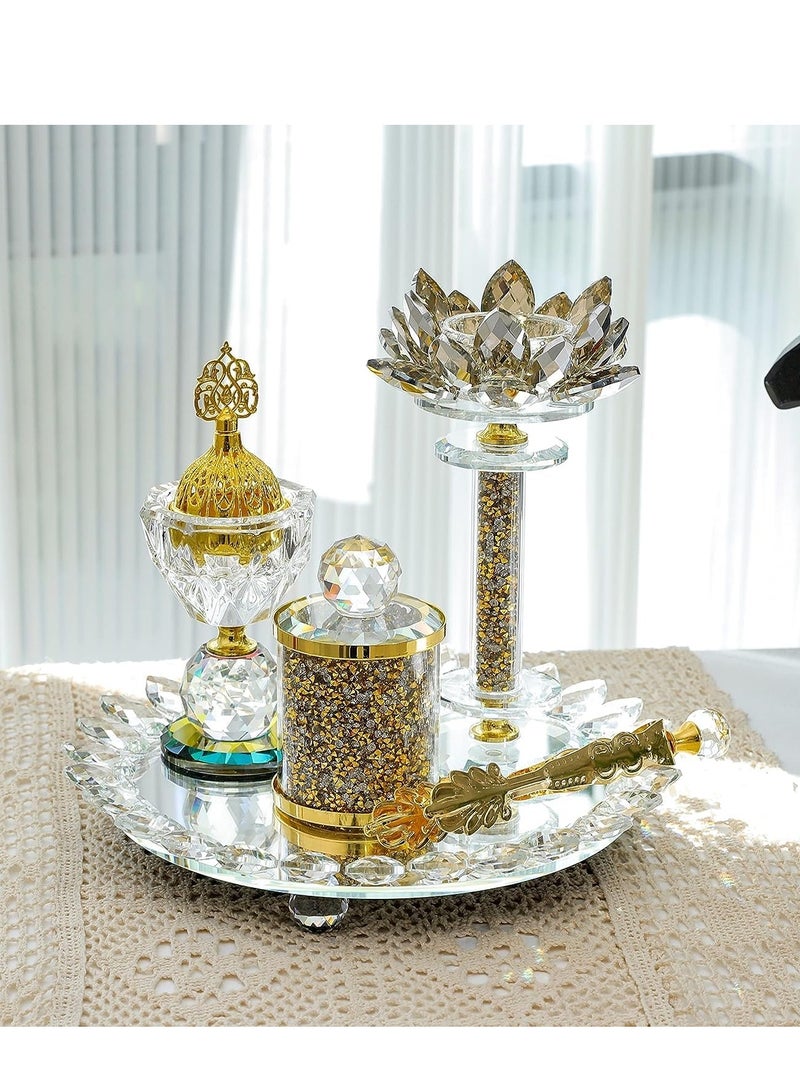 SYOSI Charcoal incense Burner set with lotus candle round shape tray for Bakhoor oud stick cone Desktop Censer Decor  - Image 1