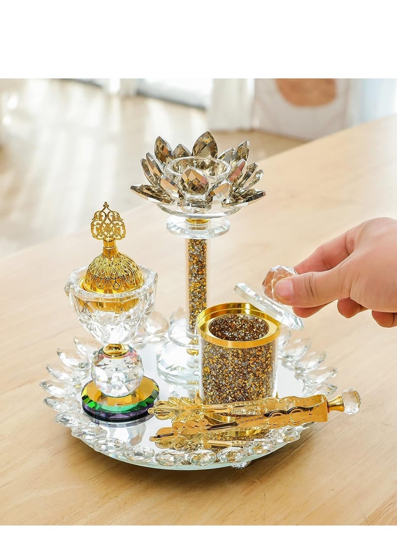 SYOSI Charcoal incense Burner set with lotus candle round shape tray for Bakhoor oud stick cone Desktop Censer Decor  - Image 3