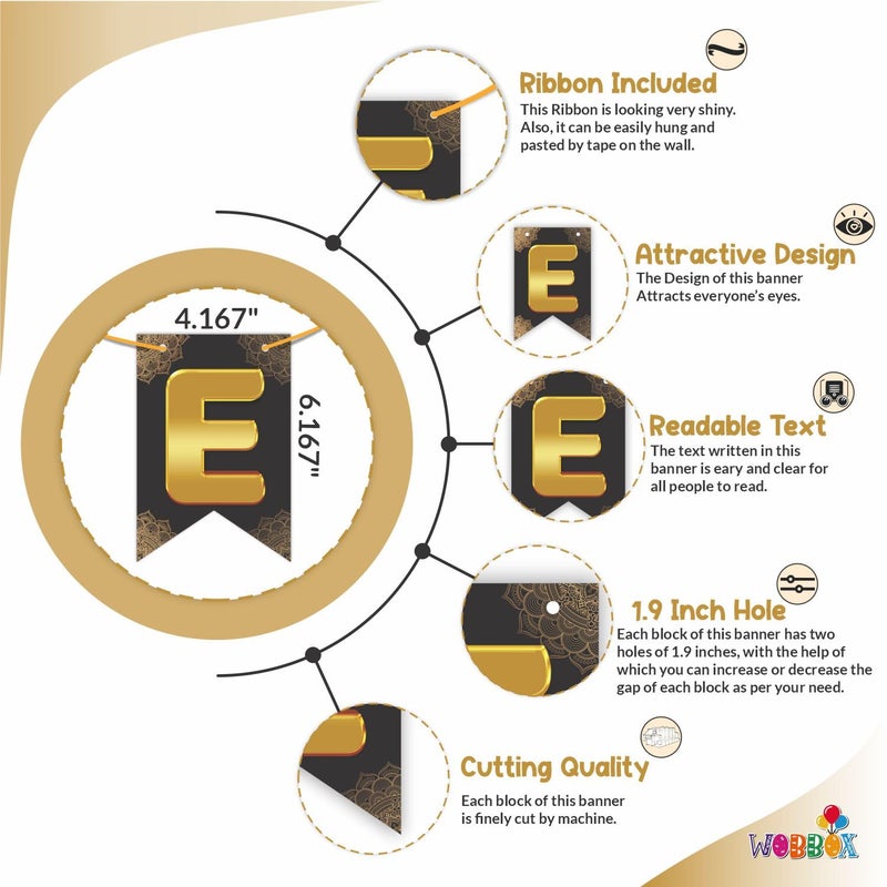 WOBBOX Happy Eid Black & Golden Color Bunting Banner, Ramadan Decoration Items, Eid Mubarak Decorations - Image 2