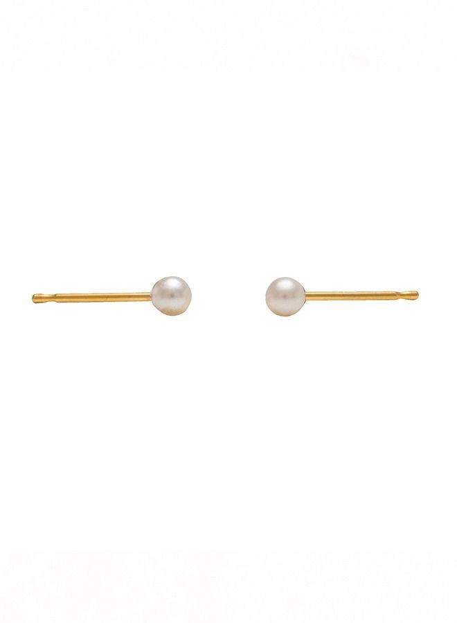 ستوديكس حلق الأذن 3 ملم لؤلؤة بيضاء مطلية بالذهب الخالص24  قيراط - Image 4