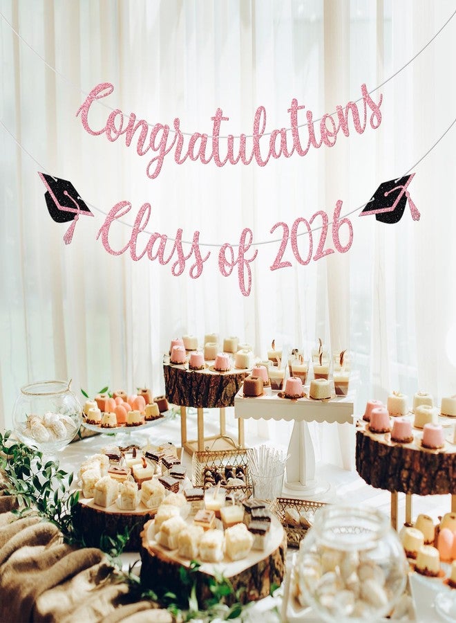 Yotawebery Congratulations Class of 2026 Banner, Congrats Grad Party Decor, 2026 Graduation Banner, High School/College/University Graduation Party Decorations, Pink Glitter - Image 2